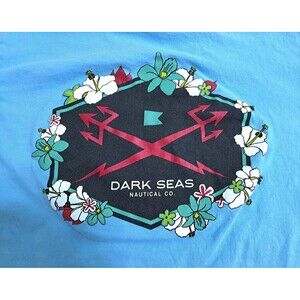 Dark Seas Nautical Mens Medium Bloom Hawaiian Hibiscus Floral Trident  Tshirt